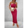 imagePRETTYGARDEN Womens Summer Bodycon Maxi Tube Dress Ribbed Strapless Side Slit Long Going Out Casual Elegant Party DressesRose Red