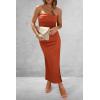 imagePRETTYGARDEN Womens Summer Bodycon Maxi Tube Dress Ribbed Strapless Side Slit Long Going Out Casual Elegant Party DressesRust Red