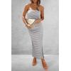 imagePRETTYGARDEN Womens Summer Bodycon Maxi Tube Dress Ribbed Strapless Side Slit Long Going Out Casual Elegant Party DressesStriped Light Grey White