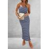 imagePRETTYGARDEN Womens Summer Bodycon Maxi Tube Dress Ribbed Strapless Side Slit Long Going Out Casual Elegant Party DressesStriped Navy White