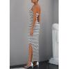 imagePRETTYGARDEN Womens Summer Bodycon Maxi Tube Dress Ribbed Strapless Side Slit Long Going Out Casual Elegant Party DressesWide Striped Black White
