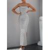 imagePRETTYGARDEN Womens Summer Bodycon Maxi Tube Dress Ribbed Strapless Side Slit Long Going Out Casual Elegant Party DressesWide Striped Black White
