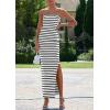imagePRETTYGARDEN Womens Summer Bodycon Maxi Tube Dress Ribbed Strapless Side Slit Long Going Out Casual Elegant Party DressesWide Striped Black White