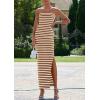 imagePRETTYGARDEN Womens Summer Bodycon Maxi Tube Dress Ribbed Strapless Side Slit Long Going Out Casual Elegant Party DressesWide Striped Brown White