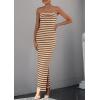 imagePRETTYGARDEN Womens Summer Bodycon Maxi Tube Dress Ribbed Strapless Side Slit Long Going Out Casual Elegant Party DressesWide Striped Brown White