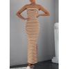 imagePRETTYGARDEN Womens Summer Bodycon Maxi Tube Dress Ribbed Strapless Side Slit Long Going Out Casual Elegant Party DressesWide Striped Brown White