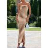 imagePRETTYGARDEN Womens Summer Bodycon Maxi Tube Dress Ribbed Strapless Side Slit Long Going Out Casual Elegant Party DressesWide Striped Brown White