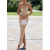 imagePRETTYGARDEN Womens Summer Bodycon Maxi Tube Dress Ribbed Strapless Side Slit Long Going Out Casual Elegant Party DressesWide Striped Brown White