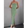imagePRETTYGARDEN Womens Summer Bodycon Maxi Tube Dress Ribbed Strapless Side Slit Long Going Out Casual Elegant Party DressesWide Striped Green White