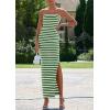 imagePRETTYGARDEN Womens Summer Bodycon Maxi Tube Dress Ribbed Strapless Side Slit Long Going Out Casual Elegant Party DressesWide Striped Green White