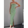 imagePRETTYGARDEN Womens Summer Bodycon Maxi Tube Dress Ribbed Strapless Side Slit Long Going Out Casual Elegant Party DressesWide Striped Green White