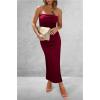 imagePRETTYGARDEN Womens Summer Bodycon Maxi Tube Dress Ribbed Strapless Side Slit Long Going Out Casual Elegant Party DressesWine Red
