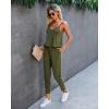 imagePRETTYGARDEN Womens Summer Casual One Piece Jumpsuits Spaghetti Strap Pants Romper 2025 Spring Vacation Resort OutfitsPure Army Green