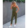 imagePRETTYGARDEN Womens Summer Casual One Piece Jumpsuits Spaghetti Strap Pants Romper 2025 Spring Vacation Resort OutfitsPure Army Green