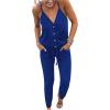 imagePRETTYGARDEN Womens Summer Casual One Piece Jumpsuits Spaghetti Strap Pants Romper 2025 Spring Vacation Resort OutfitsSolid Blue