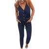 imagePRETTYGARDEN Womens Summer Casual One Piece Jumpsuits Spaghetti Strap Pants Romper 2025 Spring Vacation Resort OutfitsSolid Navy