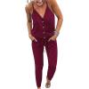 imagePRETTYGARDEN Womens Summer Casual One Piece Jumpsuits Spaghetti Strap Pants Romper 2025 Spring Vacation Resort OutfitsSolid Wine Red