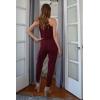 imagePRETTYGARDEN Womens Summer Casual One Piece Jumpsuits Spaghetti Strap Pants Romper 2025 Spring Vacation Resort OutfitsSolid Wine Red