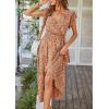 imagePRETTYGARDEN Womens Summer Floral Boho Maxi Dress Wrap Short Sleeve V Neck Ruffle ALine Flowy Wedding Guest Long DressesCoffee