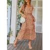 imagePRETTYGARDEN Womens Summer Floral Boho Maxi Dress Wrap Short Sleeve V Neck Ruffle ALine Flowy Wedding Guest Long DressesCoffee