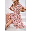 imagePRETTYGARDEN Womens Summer Floral Boho Maxi Dress Wrap Short Sleeve V Neck Ruffle ALine Flowy Wedding Guest Long DressesGreen Pink Floral