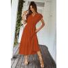 imagePRETTYGARDEN Womens Summer Floral Boho Maxi Dress Wrap Short Sleeve V Neck Ruffle ALine Flowy Wedding Guest Long DressesSolid Brick Red