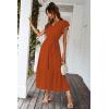imagePRETTYGARDEN Womens Summer Floral Boho Maxi Dress Wrap Short Sleeve V Neck Ruffle ALine Flowy Wedding Guest Long DressesSolid Brick Red