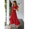 imagePRETTYGARDEN Womens Summer Floral Boho Maxi Dress Wrap Short Sleeve V Neck Ruffle ALine Flowy Wedding Guest Long DressesSolid Wine Red
