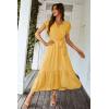 imagePRETTYGARDEN Womens Summer Floral Boho Maxi Dress Wrap Short Sleeve V Neck Ruffle ALine Flowy Wedding Guest Long DressesSolid Yellow
