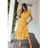 imagePRETTYGARDEN Womens Summer Floral Boho Maxi Dress Wrap Short Sleeve V Neck Ruffle ALine Flowy Wedding Guest Long DressesSolid Yellow
