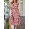 imagePRETTYGARDEN Womens Summer Floral Boho Maxi Dress Wrap Short Sleeve V Neck Ruffle ALine Flowy Wedding Guest Long DressesWine Red