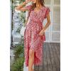 imagePRETTYGARDEN Womens Summer Floral Boho Maxi Dress Wrap Short Sleeve V Neck Ruffle ALine Flowy Wedding Guest Long DressesWine Red
