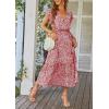 imagePRETTYGARDEN Womens Summer Floral Boho Maxi Dress Wrap Short Sleeve V Neck Ruffle ALine Flowy Wedding Guest Long DressesWine Red