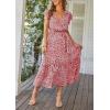 imagePRETTYGARDEN Womens Summer Floral Boho Maxi Dress Wrap Short Sleeve V Neck Ruffle ALine Flowy Wedding Guest Long DressesWine Red