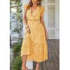 imagePRETTYGARDEN Womens Summer Floral Boho Maxi Dress Wrap Short Sleeve V Neck Ruffle ALine Flowy Wedding Guest Long DressesYellow