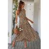 imagePRETTYGARDEN Womens Summer Floral Maxi Sun Dress Sleeveless Halter Neck Flowy Ruffle Hem Long Boho Dresses with BeltFloral Blue