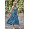 imagePRETTYGARDEN Womens Summer Floral Maxi Sun Dress Sleeveless Halter Neck Flowy Ruffle Hem Long Boho Dresses with BeltFloral Bright Blue