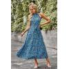 imagePRETTYGARDEN Womens Summer Floral Maxi Sun Dress Sleeveless Halter Neck Flowy Ruffle Hem Long Boho Dresses with BeltFloral Bright Blue