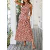 imagePRETTYGARDEN Womens Summer Floral Maxi Sun Dress Sleeveless Halter Neck Flowy Ruffle Hem Long Boho Dresses with BeltFloral Pink