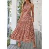 imagePRETTYGARDEN Womens Summer Floral Maxi Sun Dress Sleeveless Halter Neck Flowy Ruffle Hem Long Boho Dresses with BeltFloral Pink
