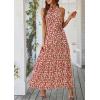 imagePRETTYGARDEN Womens Summer Floral Maxi Sun Dress Sleeveless Halter Neck Flowy Ruffle Hem Long Boho Dresses with BeltFloral Pink
