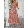 imagePRETTYGARDEN Womens Summer Floral Maxi Sun Dress Sleeveless Halter Neck Flowy Ruffle Hem Long Boho Dresses with BeltFloral Pink