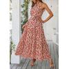 imagePRETTYGARDEN Womens Summer Floral Maxi Sun Dress Sleeveless Halter Neck Flowy Ruffle Hem Long Boho Dresses with BeltFloral Pink
