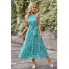 imagePRETTYGARDEN Womens Summer Floral Maxi Sun Dress Sleeveless Halter Neck Flowy Ruffle Hem Long Boho Dresses with BeltFloral Sky Blue