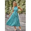 imagePRETTYGARDEN Womens Summer Floral Maxi Sun Dress Sleeveless Halter Neck Flowy Ruffle Hem Long Boho Dresses with BeltFloral Sky Blue
