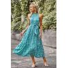 imagePRETTYGARDEN Womens Summer Floral Maxi Sun Dress Sleeveless Halter Neck Flowy Ruffle Hem Long Boho Dresses with BeltFloral Sky Blue