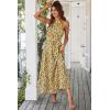 imagePRETTYGARDEN Womens Summer Floral Maxi Sun Dress Sleeveless Halter Neck Flowy Ruffle Hem Long Boho Dresses with BeltFloral Yellow