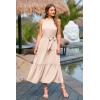imagePRETTYGARDEN Womens Summer Floral Maxi Sun Dress Sleeveless Halter Neck Flowy Ruffle Hem Long Boho Dresses with BeltSolid Beige