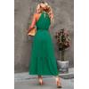 imagePRETTYGARDEN Womens Summer Floral Maxi Sun Dress Sleeveless Halter Neck Flowy Ruffle Hem Long Boho Dresses with BeltSolid Green