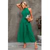 imagePRETTYGARDEN Womens Summer Floral Maxi Sun Dress Sleeveless Halter Neck Flowy Ruffle Hem Long Boho Dresses with BeltSolid Green